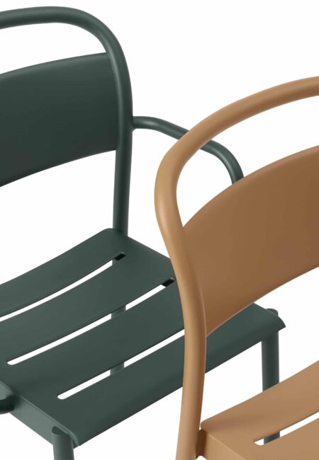 Muuto Linear Steel Armchair Side Chair Stoel Dark Green Burnt Orange Tuinmeubilair Projectmeubilair