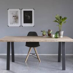 Spoinq Tafel Brend Eikenhout Boomstamtafel Stalenpoot Zwart Antraciet Wit Projectmeubilair Woonkamer