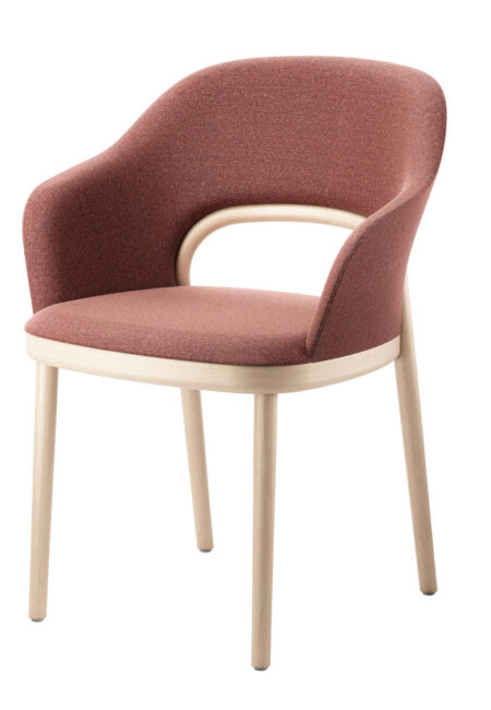 Thonet 520 Met Armleuning Rode Stof Projectmeubilair Houten Stoel Poten