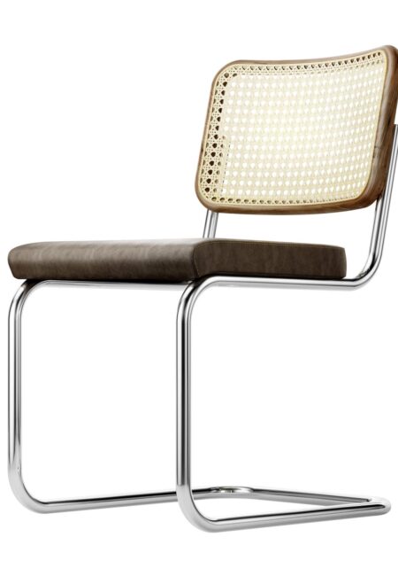 Thonet S32 Buisframe Stoel Gevlochten Riet Zitting Leer Projectmeubilair