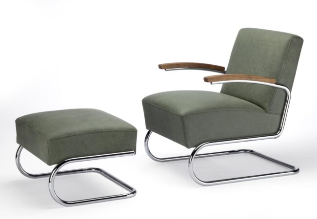 Thonet S411 Lounge Chair Groen Met Voetenbank Freischwinger Projectmeubilair
