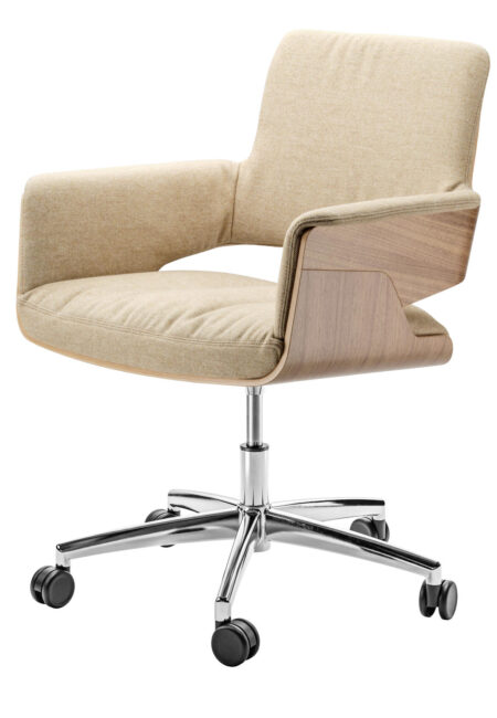 Thonet S845 Vergaderstoel Wielen Stof Hout Projectmeubilair Lage Rug