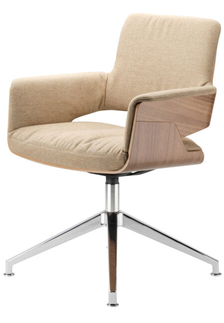 Thonet S847 Vergaderstoel Camel Stof Hout Projectmeubilair