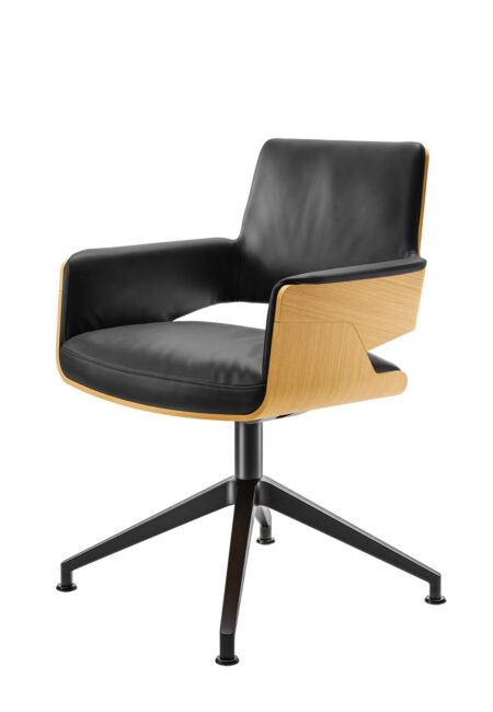 Thonet S847 Vergaderstoel Zwart Leder Hout Projectmeubilair